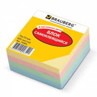 Блок самоклеящийся (стикер) 76х76 мм, 400 л., BRAUBERG,  4 цвета, 122856 фото