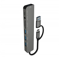 Хаб USB 3.0 PERO MH07, USB-С/USB-A TO SD+TF+AUX 3.5 MM+USB-C+USB 3.0+3xUSB 2.0,серый,MH07GR фото