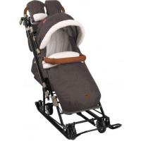 Санки-коляска Ника детям НД7-8К с колесом Принт: в елочку Коричневый НД7-8К/2 фото