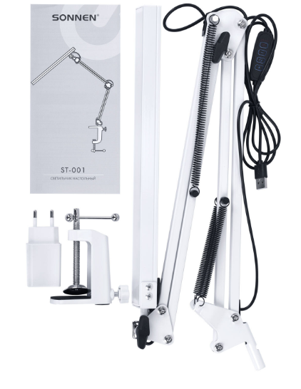 Лампа настольная SONNEN ST-001, струбцина, LED, 14 Вт, 3 режима цветовой температуры, металлический  фото