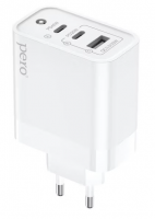 Сетевое зарядное устройство PERO TC17  USB-A QC 3.0 + USB-C PD + USB-C PD 65W белый ТС17W фото
