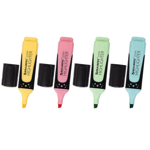 Набор текстовыделителей BRAUBERG 4 шт., АССОРТИ, "EXTRA PASTEL", прорезин. корпус, 1-5 мм, 151756 фото