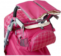 Санки-коляска Ника детям НД7-4/3 с колесом Принт: вишневый в клетку фото