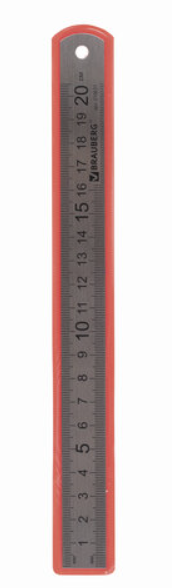 Линейка металлическая 20 см, BRAUBERG, европодвес, 210631 фото