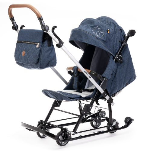 Санки-коляска "Joy every day J1/1" синий с котятами фото