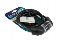 Замок-трос HOGGER, трос стальной, кодовый, 8×1500мм, в пластиковой оболочке, черный LKHG102. фото