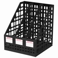 Лоток вертикальный для бумаг BRAUBERG "MAXI Plus", 240 мм, 3 отделения, сетчатый, сборный, черный фото