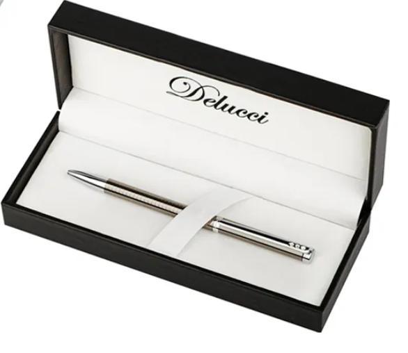 Ручка шариковая Delucci "Stella" синяя 1,0мм, корпус оружейный металл/серебро, кристал, подарочная у купить ЦИТ Ручка шариковая Delucci "Stella" синяя 1,0мм, корпус оружейный металл/серебро, кристал, подарочная у фото