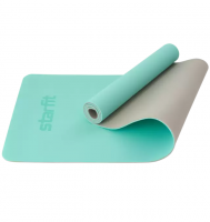 Коврик для йоги STARFIT FM-201 TPE, 183x61х0,6 см,, мятный/серый фото