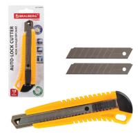 Нож канцелярский 18 мм BRAUBERG "Standard", 3 лезвия в комплекте, автофиксатор,корпус ассорти,230918 фото