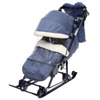 Санки-коляска Ника детям НД7-8К с колесом Принт: джинс синий НД7-8К/7 фото