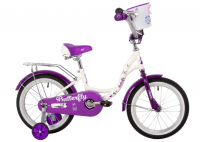 (м) Велосипед детский NOVATRACK 16"167BUTTERFLY.WVL23 белый-фиолетовый, тормоз ножной, крылья и бага фото