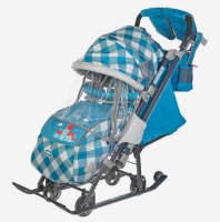 Санки-коляска Ника детям НД7-4/4 с колесом Принт: капри в клетку фото