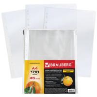 Папки-файлы перфорированные, А4, BRAUBERG, комплект 100 шт., матовые, 30 мкм, 221991 фото