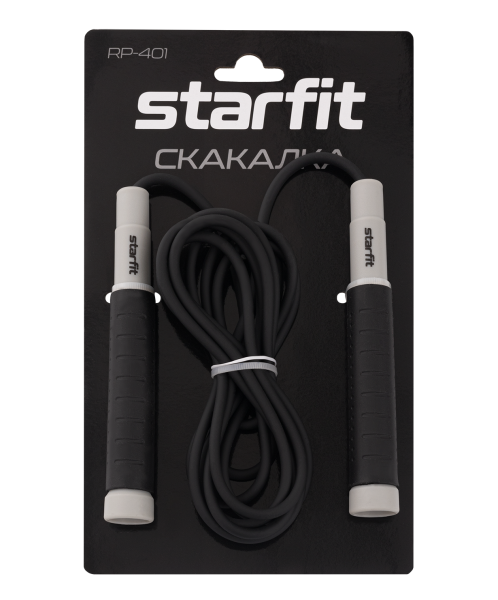 Скакалка STARFIT RP-401 c силиконовыми ручками, 3 м, черный фото