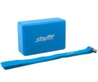 Комплект из блока и ремня для йоги STARFIT FA-104, синий фото