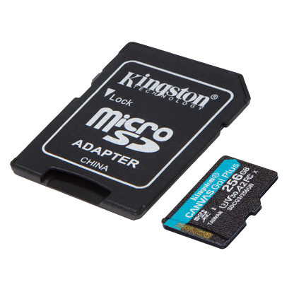 Карта памяти MicroSD 256Gb Kingston Class 10 Canvas Go Plus UHS-I U3 V30 A2 (SDCG3/256GBSP) фото