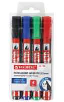 Маркеры перманентные BRAUBERG ULTRA MARKER, НАБОР 4 ЦВЕТА, круглый наконечник 3,5 мм, 152208 фото