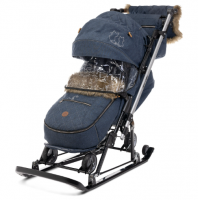 Санки-коляска "Joy every day J1/1" синий с котятами фото