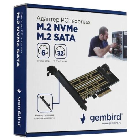 Контроллер PCI-E SSD M.2 (NVMe+SATA) в разъем PCI-e Gembird MF-PCIE-NVME-SATA фото