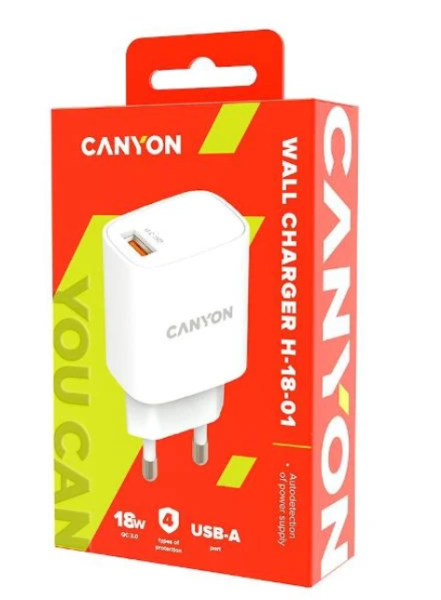 Сетевое зарядное устройство Canyon H-18-01 CNECHA18W белый купить ЦИТ Сетевое зарядное устройство Canyon H-18-01 CNECHA18W белый фото