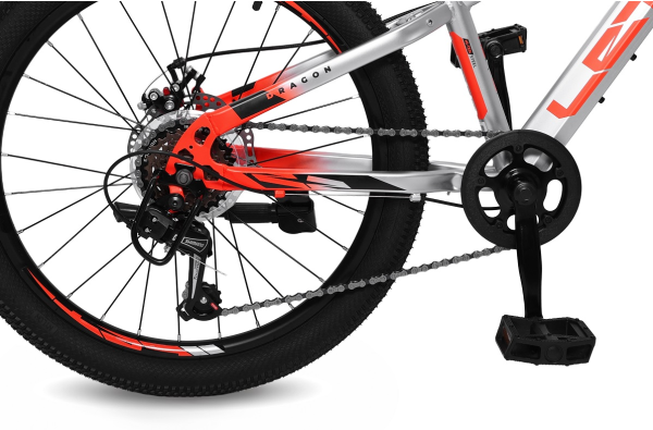 (м) Велосипед детский LETO 22"DRAGON, сталь, рама 11", 6-ск, серебро/оранжевый фото