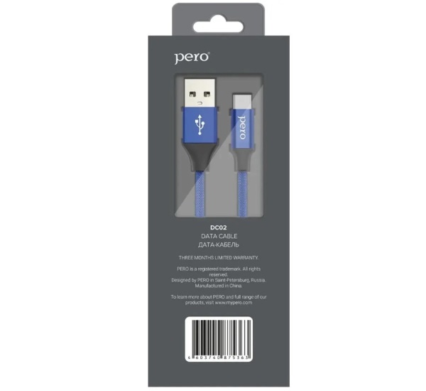 Кабель USB - Type-C PERO DC-02 1м синий (PRDC-02TC1MBL) фото