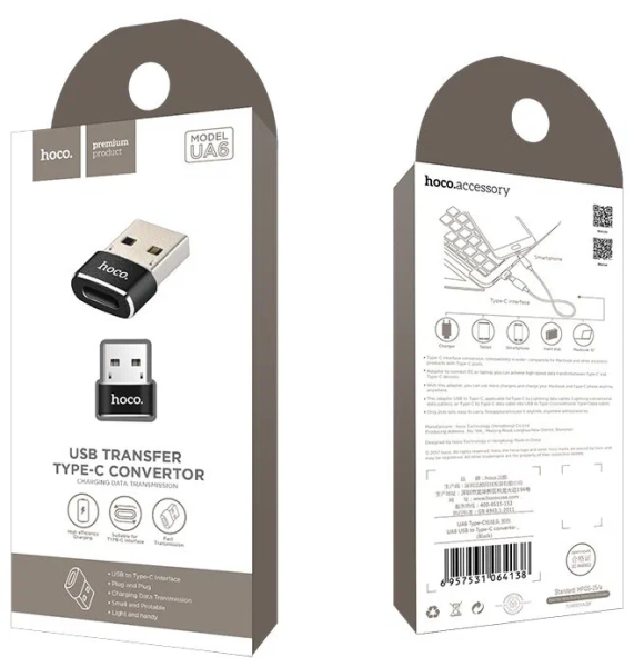 Адаптер HOCO USB Type-C (m) - USB (m) UA6 черный (6957531064138) фото