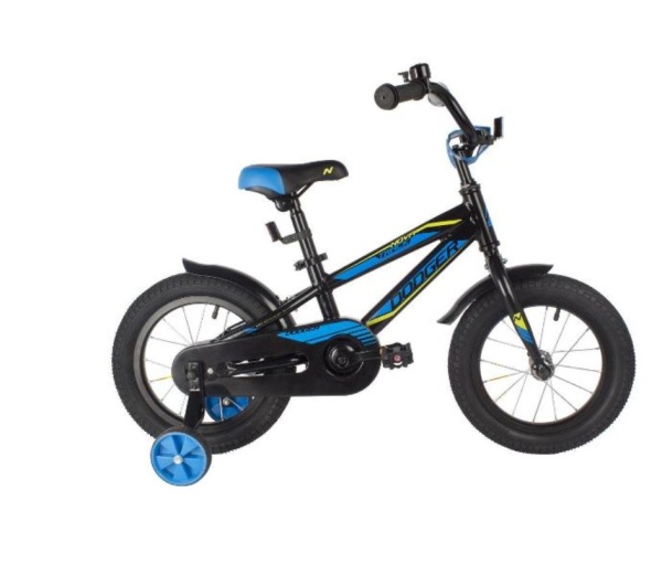 (м) Велосипед детский NOVATRACK 14"145ADODGER.BK22 алюм.,черный, тормоз нож, короткие крылья, полная фото