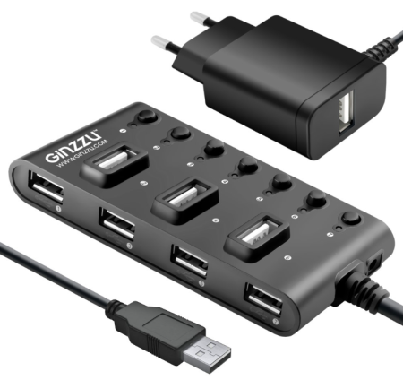 Хаб USB 2.0 Ginzzu GR-487UAB (7xUSB 2.0) фото
