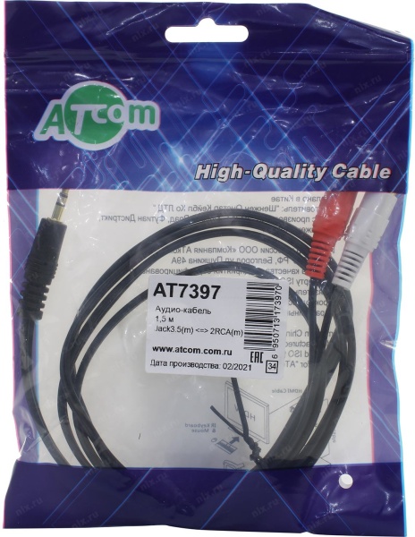 Кабель ATCOM (АТ7397) кабель Audio DC3.5 - > 2RCA mini-Jack(M) - > 2 тюльпана (M) 1,5 м фото
