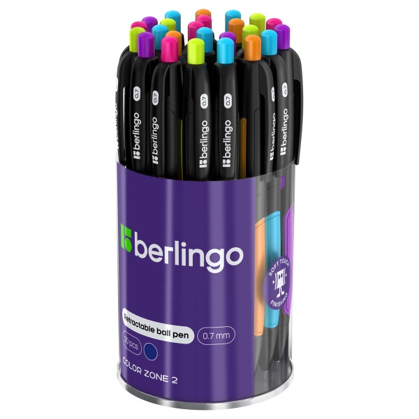 Ручка шариковая автоматическая Berlingo "Color Zone 2" синяя, 0,7мм, корпус ассорти фото