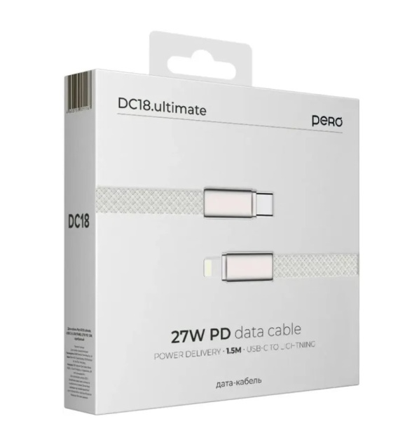 Кабель USB-С - LIGHTNING PERO DC18 ULTIMATE 1,5м серебристый PRDC-18CLWH фото