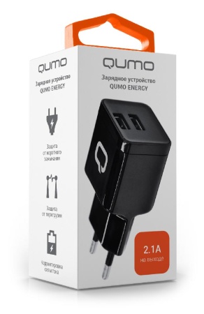 Сетевое зарядное устройство Qumo Energy (Charger 0002), 2 USB, 2.1A, черный фото