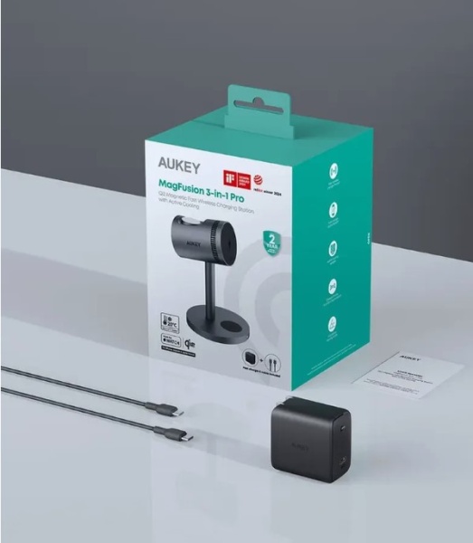 Беспроводное зарядное устройство Aukey 25W 3в1 Qi2    фото