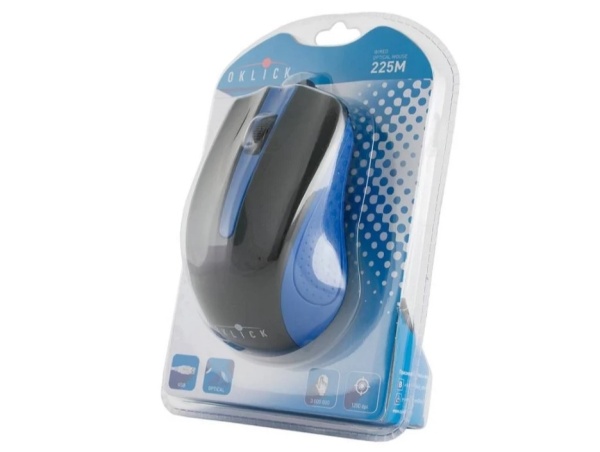 Мышь Oklick 225M черный/синий оптическая (1200dpi) USB  фото