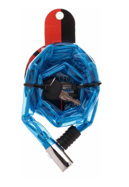 Замок-трос STG, цепь в пластик. оплетке , синяя, с ключом диам.3,5х80см Х66520 фото