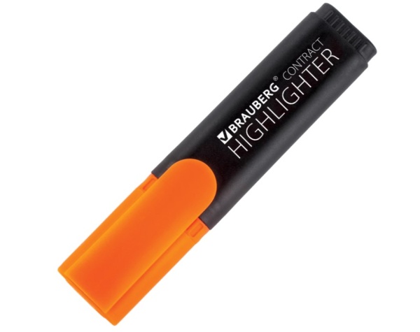 Текстовыделитель BRAUBERG "Contract", ОРАНЖЕВЫЙ, линия 1-5 мм, 150393 фото