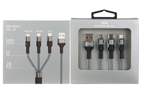 Кабель USB - Type-C/Lightning/microUSB TFN 3в1 1.2м графитовый (TFN-CFZ3IN1GR) купить ЦИТ Кабель USB - Type-C/Lightning/microUSB TFN 3в1 1.2м графитовый (TFN-CFZ3IN1GR) фото