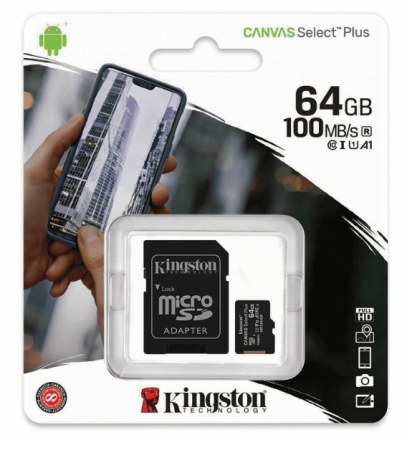 Карта памяти MicroSD 64GB Kingston Class  10 Canvas Select Plus A1 (100 Mb/s) (SDCS2/64GB) фото