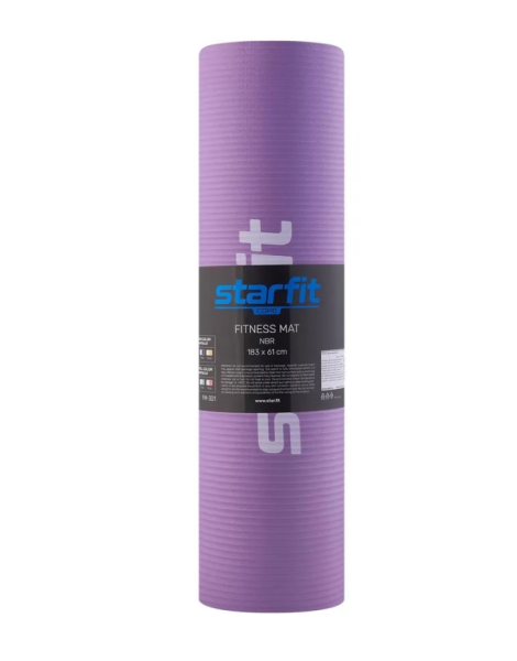 Коврик для йоги STARFIT FM-301 NBR 183x61x1 см, фиолетовый пастель фото