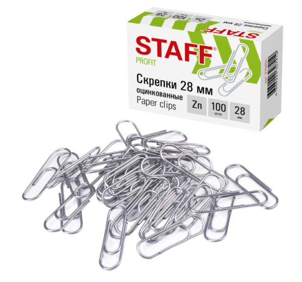 Скрепки STAFF, 28 мм, оцинкованные, 100 шт., в картонной коробке, 270451 фото