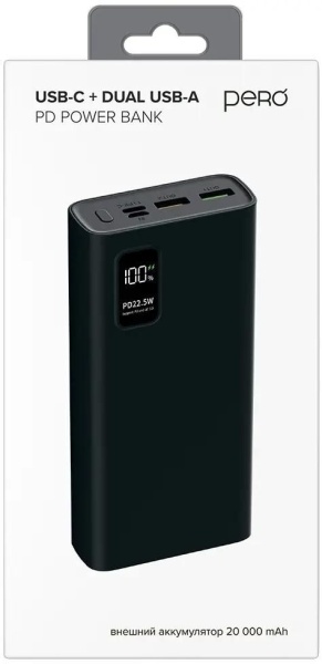 Внешний аккумулятор PERO PB06 20000 mAh черный (PB06BL) фото