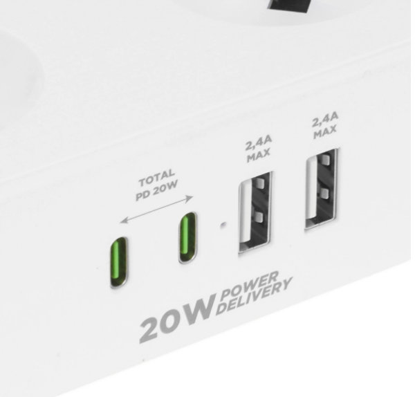 Сетевой фильтр Cablexpert Plate PLT-4-C2U2-W-2 белый (4 розетки + 2 USB-A + 2xType-C)  фото