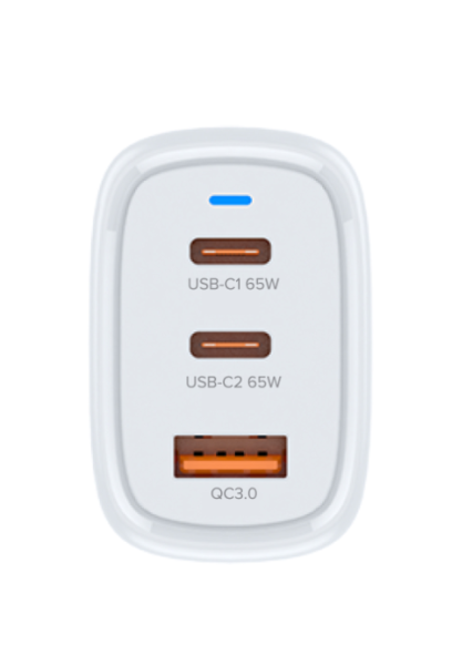 Сетевое зарядное устройство PERO TC23 GAN  USB-A QC 3.0 + USB-C PD + USB-C PD 65W белый ТС23W купить ЦИТ Сетевое зарядное устройство PERO TC23 GAN  USB-A QC 3.0 + USB-C PD + USB-C PD 65W белый ТС23W фото