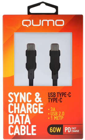 Кабель Type-C - Type-C Qumo 1м черный силиконовый 60W (32964) фото