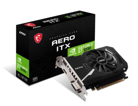 Видеокарта PCI-E 4Gb MSI GT 1030 AERO ITX 4GD4 OC GT 1030 DDR4 1189/2100 DVI HDMI Ret  фото
