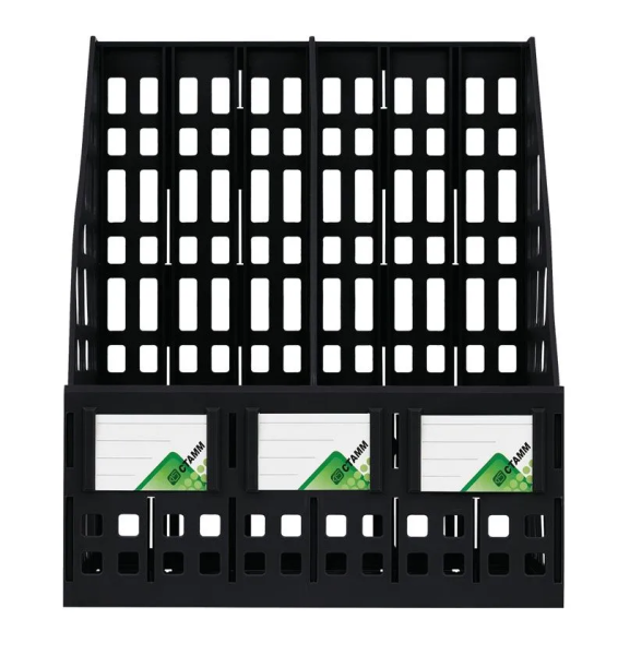 Лоток для бумаг вертикальный СТАММ, сборный, 2 отделения, черный фото