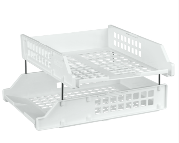 Лоток для бумаг горизонтальный СТАММ "Strong", набор 2шт., на метал. стержнях, белый фото