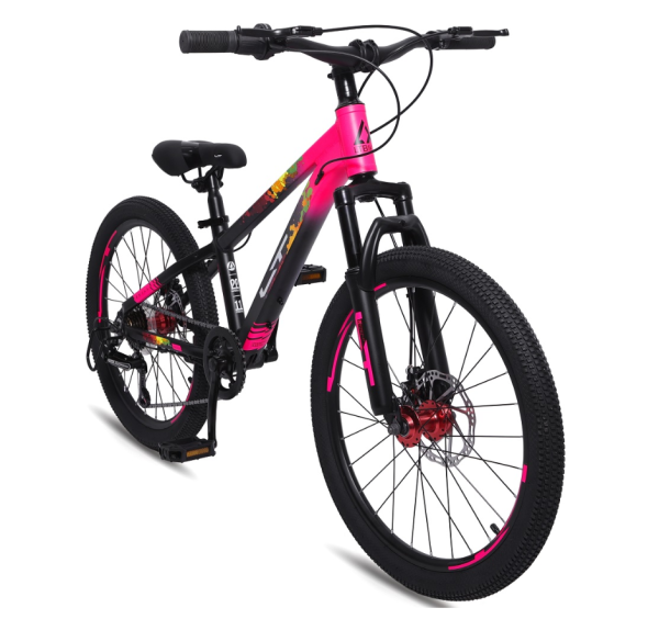 (м) Велосипед детский LTBIKE 22" SKILL, алюминий, рама 11", 6-ск, черный/розовый фото